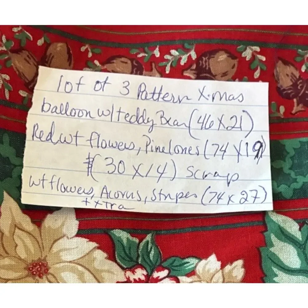 VTG Christmas Fabric Lot Springs Mills Peter Pan Poinsettia Teddy Bear 6 Yds